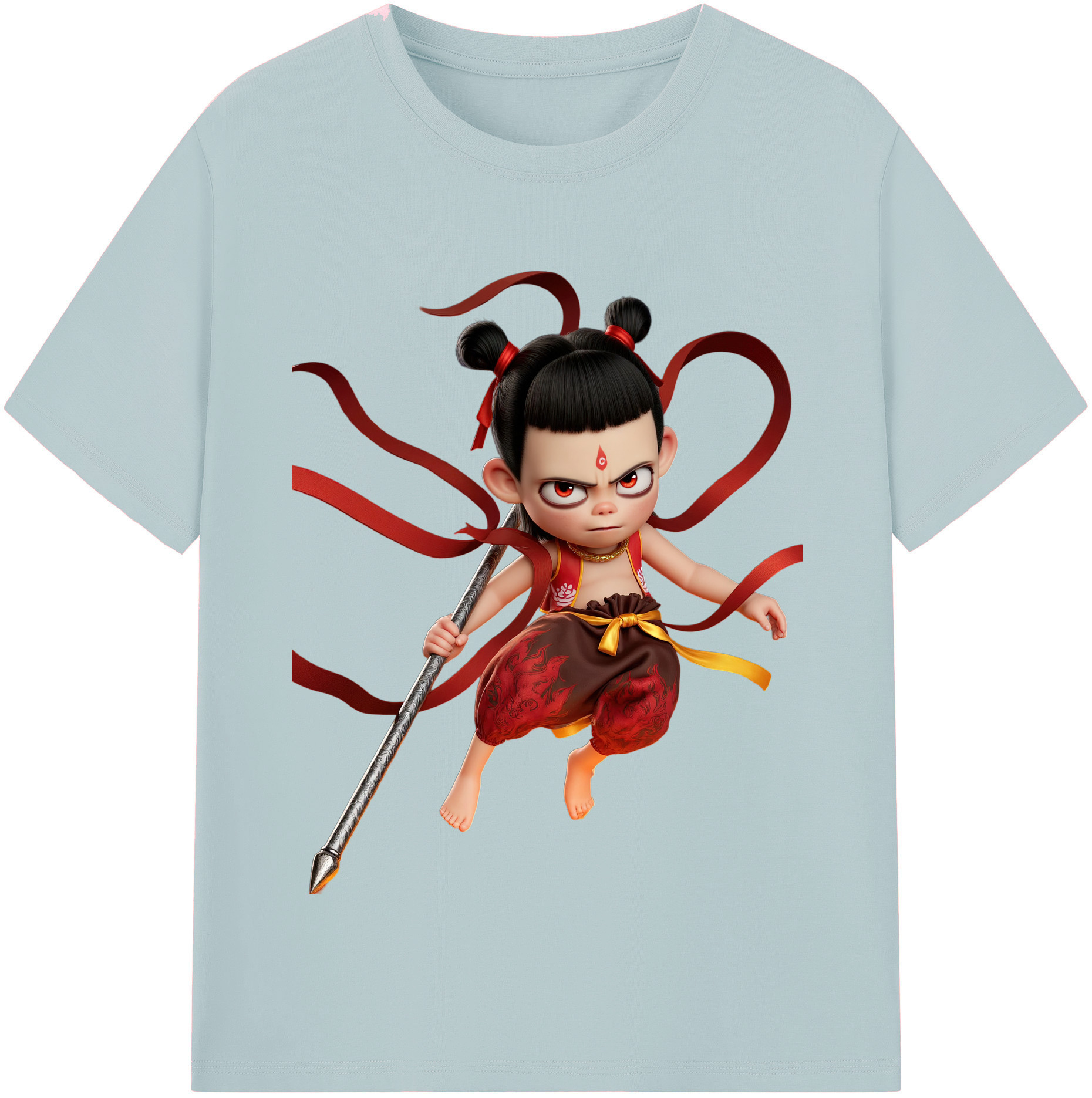 （画像用） Ne Zha 2 ナタ 魔童の大暴れ 綿100％半袖Tシャツ（フロントプリント）